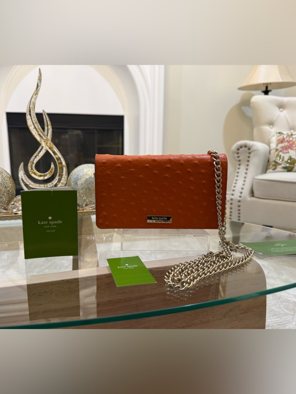 Kate Spade Ostrich Textured Leather Crossbody With Gold Chain!⭐️ - Picture 9 of 9
